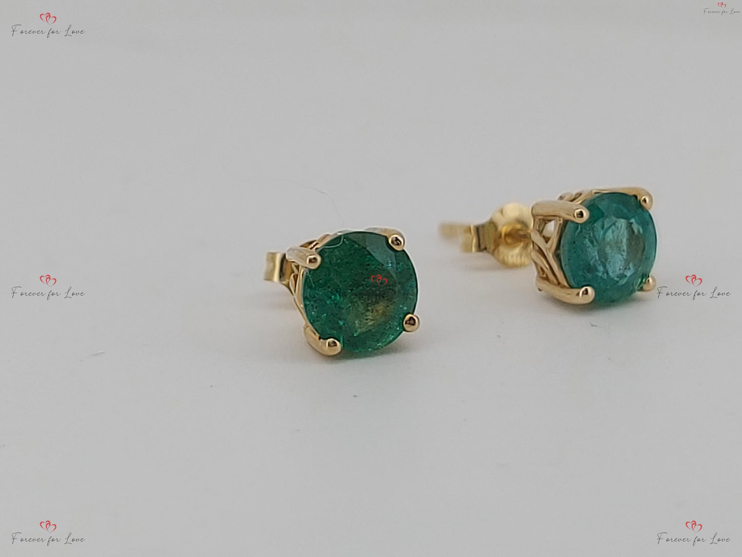 Natural Emerald Stud Earrings, Round Cut Emerald Stud Earrings, 14k Gold Stud Earrings, 5MM Round Emerald Earrings / Gift for Mom Moissanite engagement ring in Gold or Platinum — custom handcrafted by Forever For Love