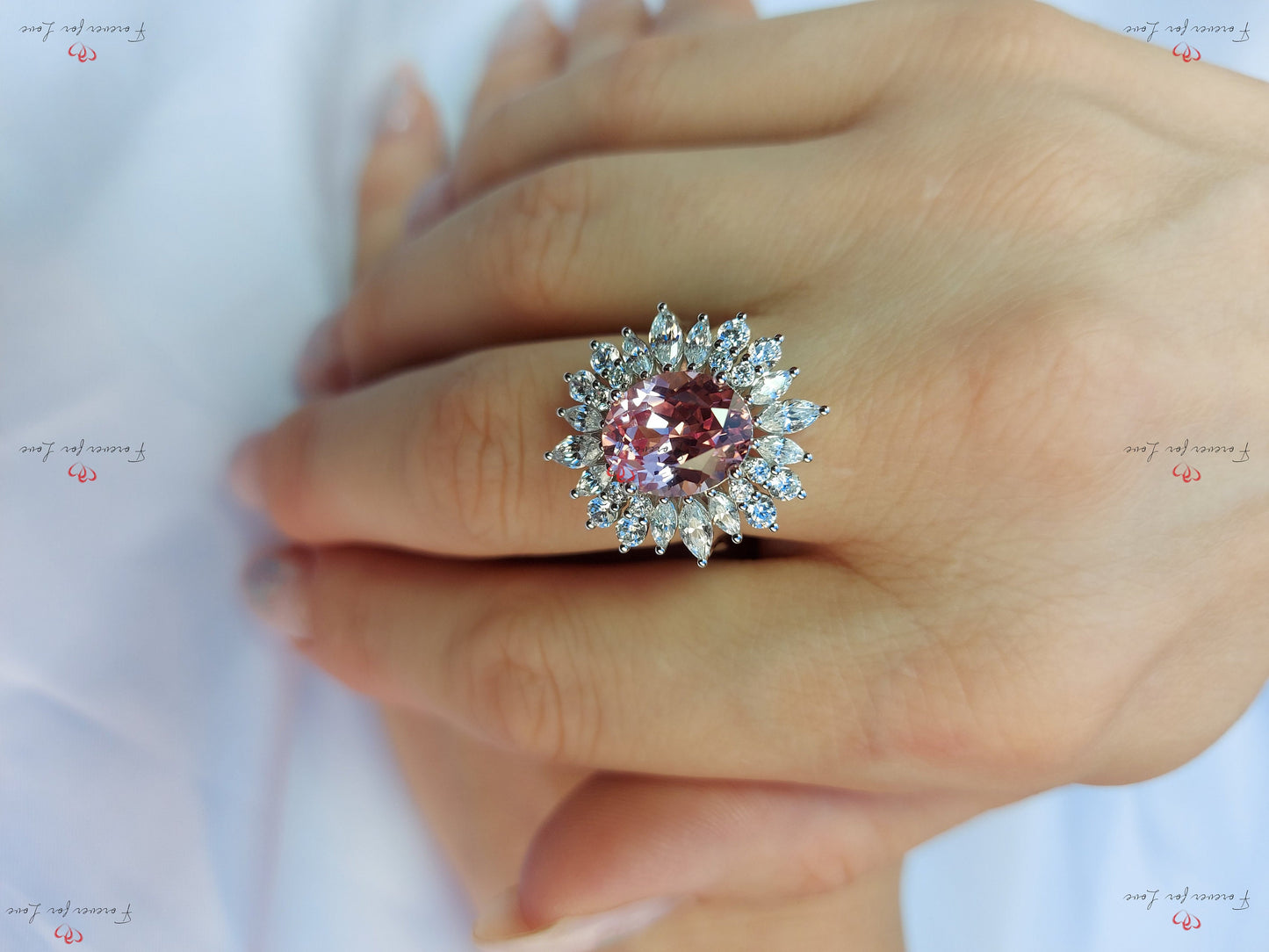5 Ct Marquise Pink Sapphire Engagement Ring Marquise cut 1Ct Natural Sapphire engagement ring in 935 Argentium Silver — custom handcrafted by Forever For Love