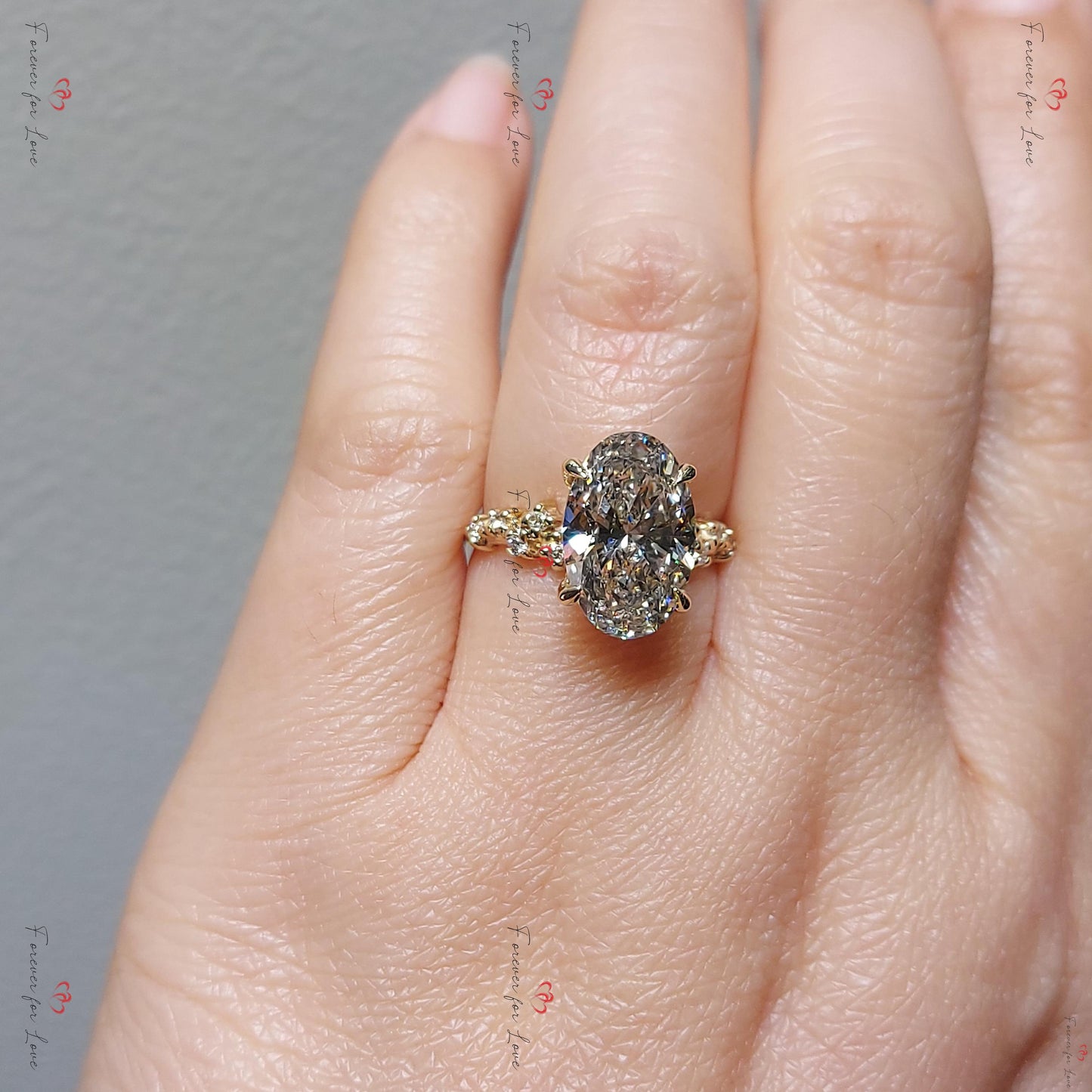 4 Ct IGI Certified Oval Lab Diamond Band Oval cut Moissanite Brilliant Cut engagement ring in 935 Argentium Silver — custom handcrafted by Forever For Love