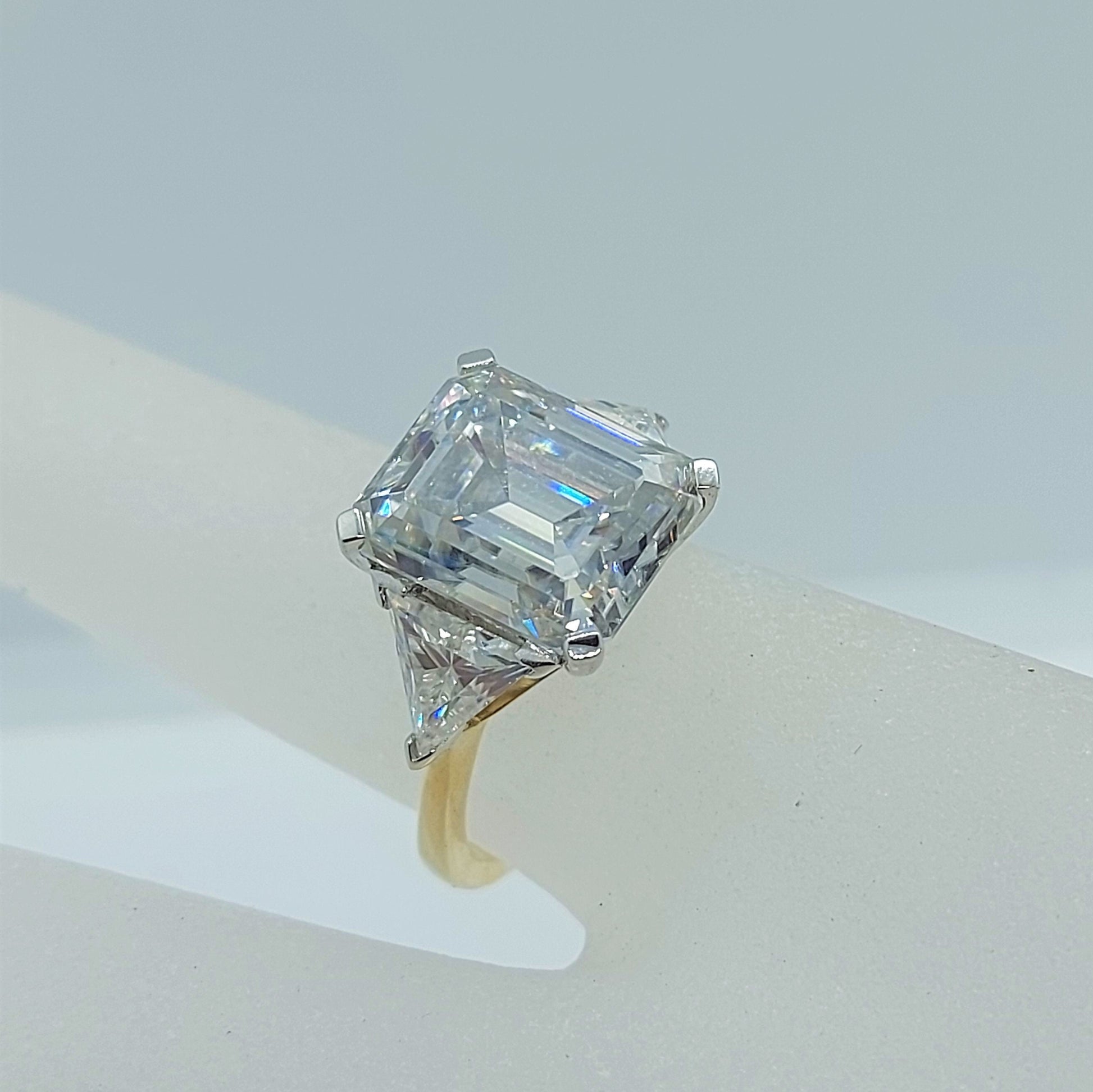 Emerald Moissanite Three Stone Engagement Ring
