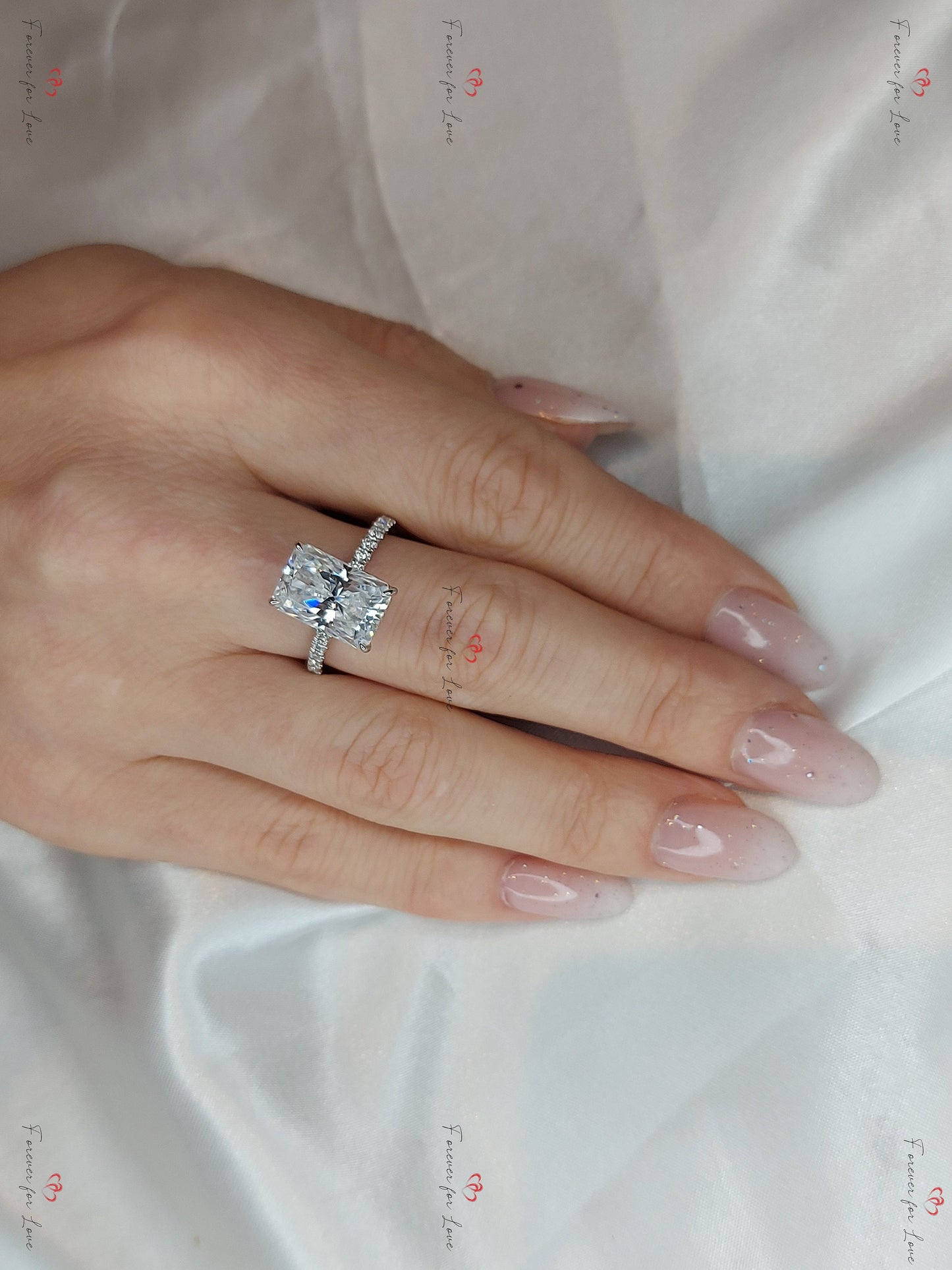 5 Ct Radiant Moissanite Solitaire Engagement Ring Radiant cut 1Ct Moissanite Brilliant Cut engagement ring in 935 Argentium Silver — custom handcrafted by Forever For Love