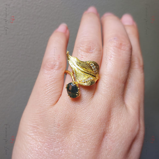 Oval Moss Agate Ring