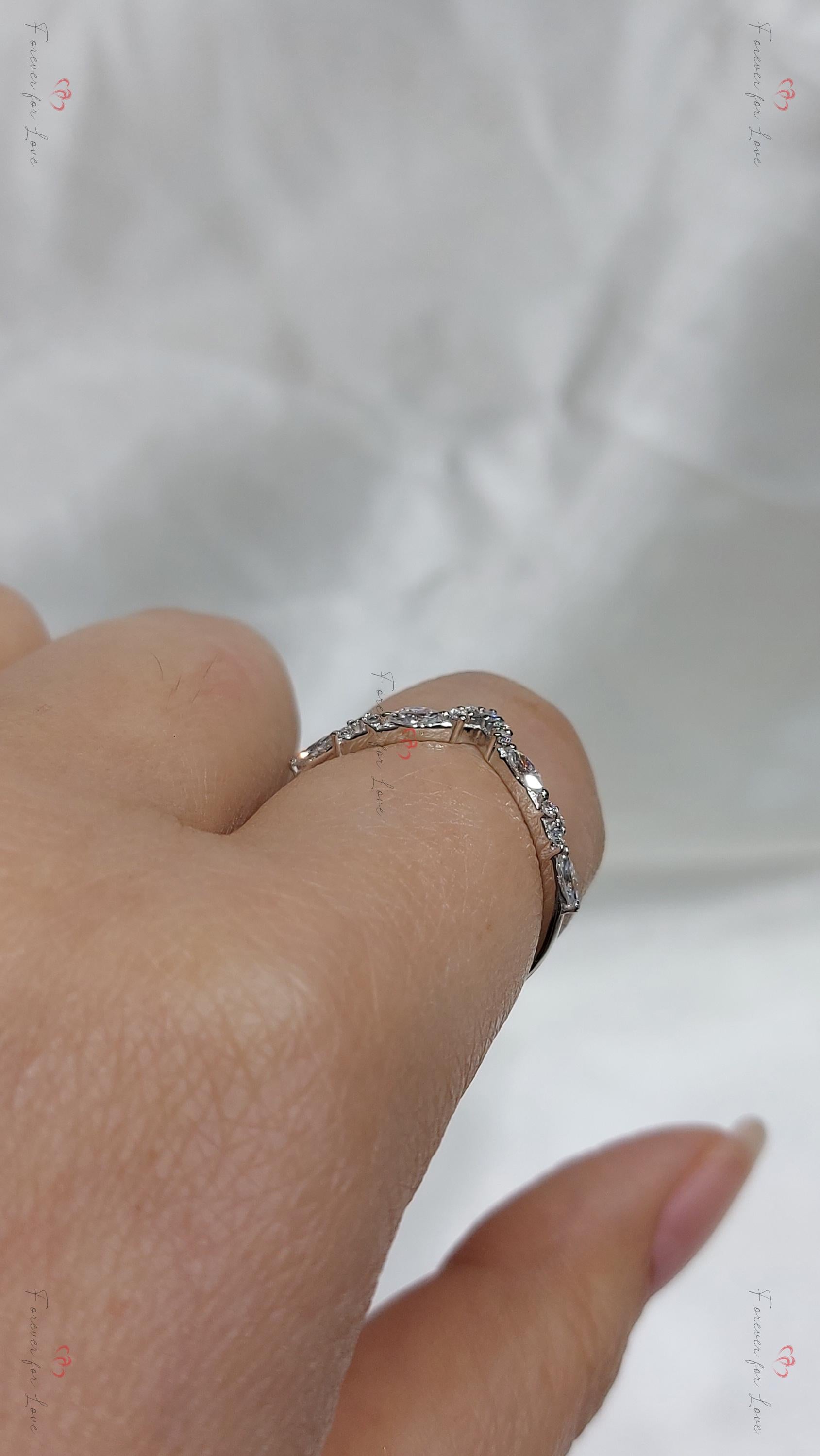 Chevron Stacking Ring, Round Marquise Lab Grown Diamond Curved Wedding Band Women,14k Gold Stackable Ring, Thin Wishbone Ring Enhancer