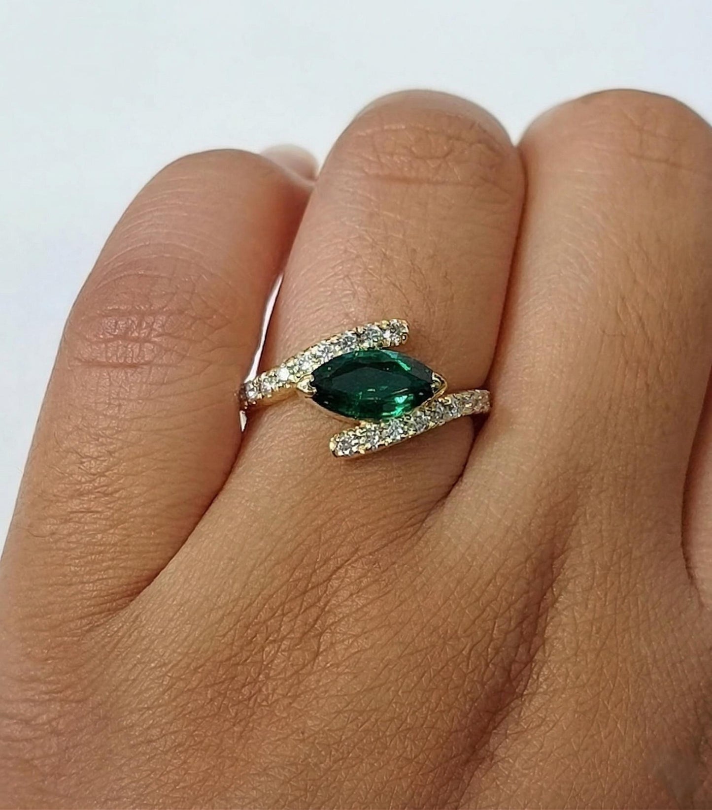 1.8 Ct Marquise Emerald Engagement Ring Marquise cut 1Ct Natural Emerald engagement ring in 935 Argentium Silver — custom handcrafted by Forever For Love