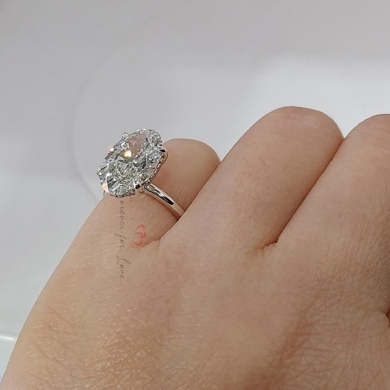 3 Ct IGI Certified Oval Lab Diamond Solitaire Engagement Ring Oval cut 1Ct Moissanite Brilliant Cut engagement ring in 935 Argentium Silver — custom handcrafted by Forever For Love