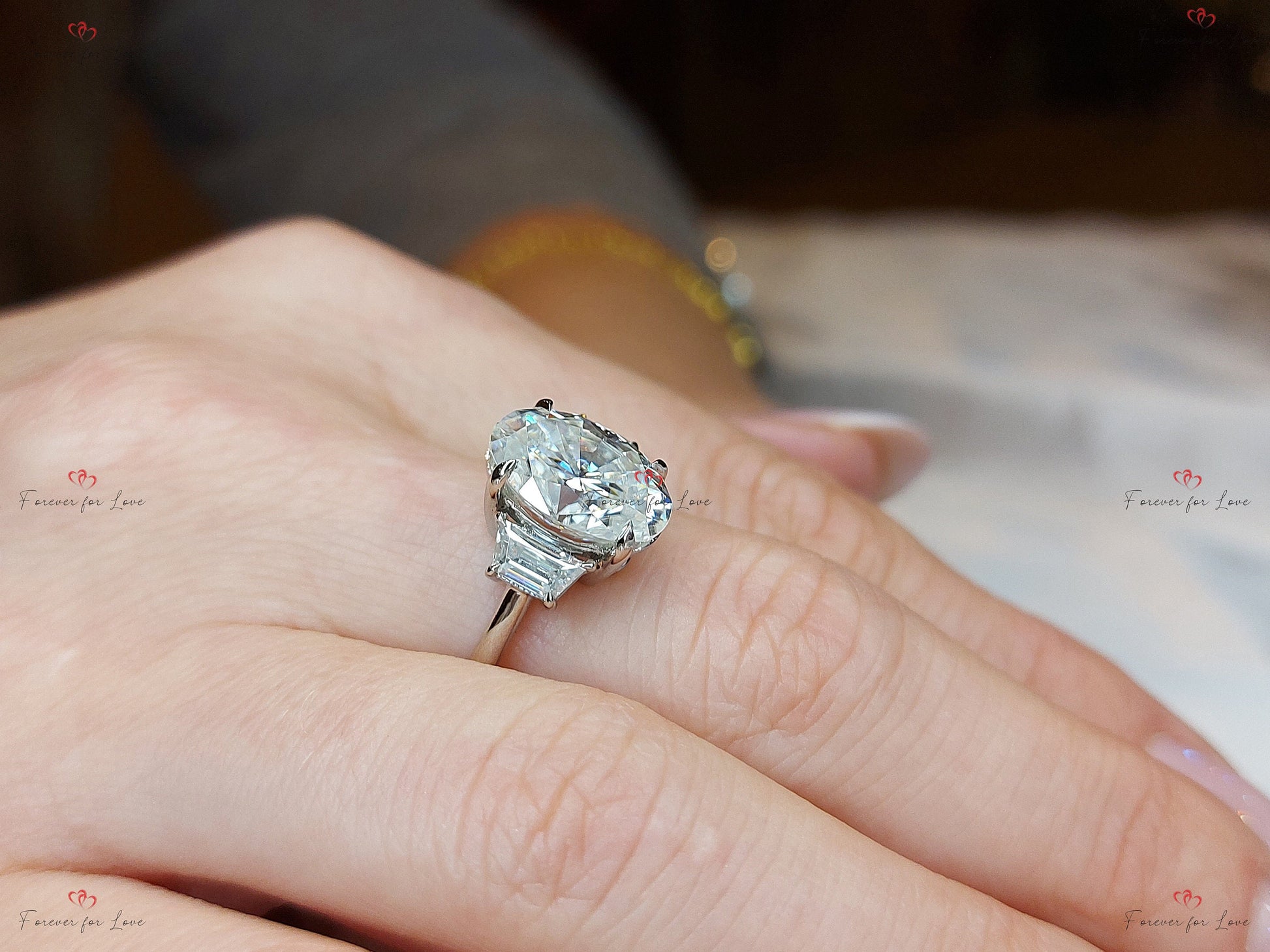 4.6 Ct Oval Moissanite Three Stone Engagement Ring