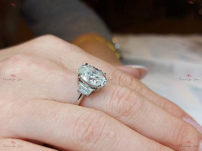 4.6 Ct Oval Moissanite Three Stone Engagement Ring