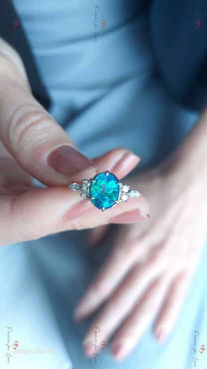 Oval Moissanite, Opal Engagement Ring