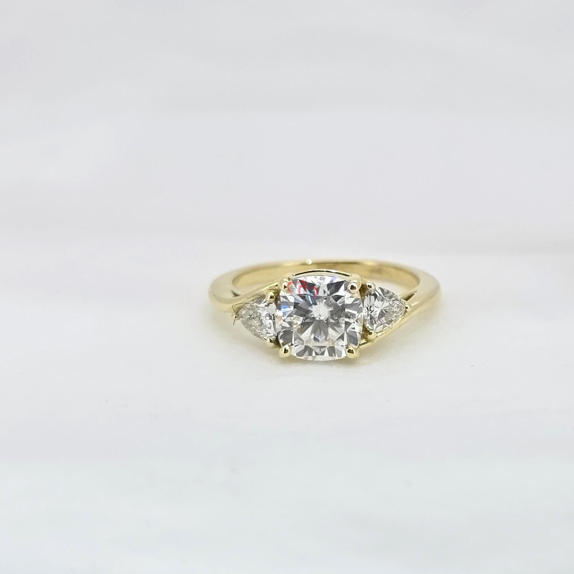 1.5 CT IGI Certified Cushion Lab Created Brilliant Cut Ring Diamond Engagement Ring, Cushion Three stone cluster Lab Grown Engagement Ring