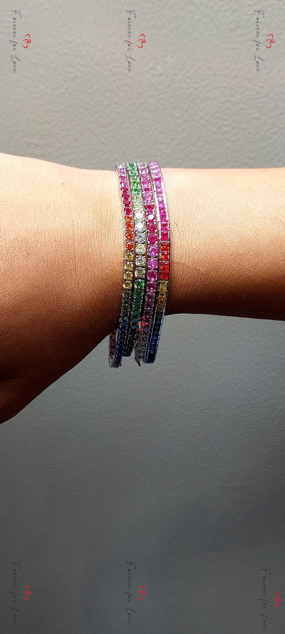 Tennisarmband mit pinkfarbenen Diamanten, massives Gold Baby Pink Armband, 14k oder 18k buntes Eternity Design, Krappenfassung, Muttertagsgeschenk