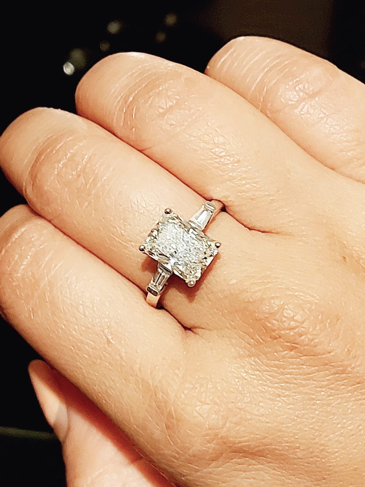 2.5 Ct IGI Certified Radiant Lab Diamond Three Stone Engagement Ring Radiant cut Moissanite engagement ring in Gold or Platinum — custom handcrafted by Forever For Love