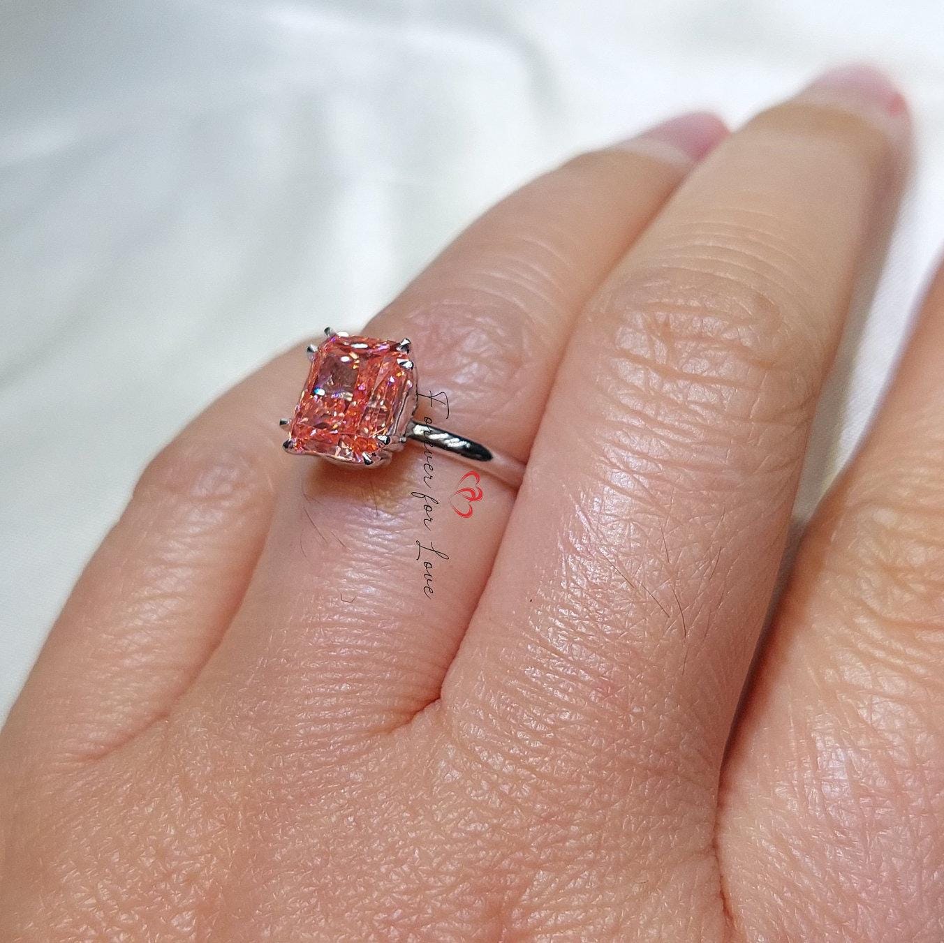 Bague de Fiançailles en Diamant de Laboratoire Rose Taille Coussin de 3 Carats Cushion cut 1Ct Moissanite taille brillant engagement ring in Gold or Platinum — custom handcrafted by Forever For Love