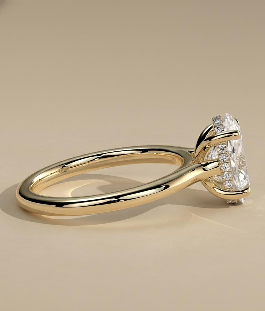 3.5 Ct Oval Moissanite Hidden Halo Engagement Ring