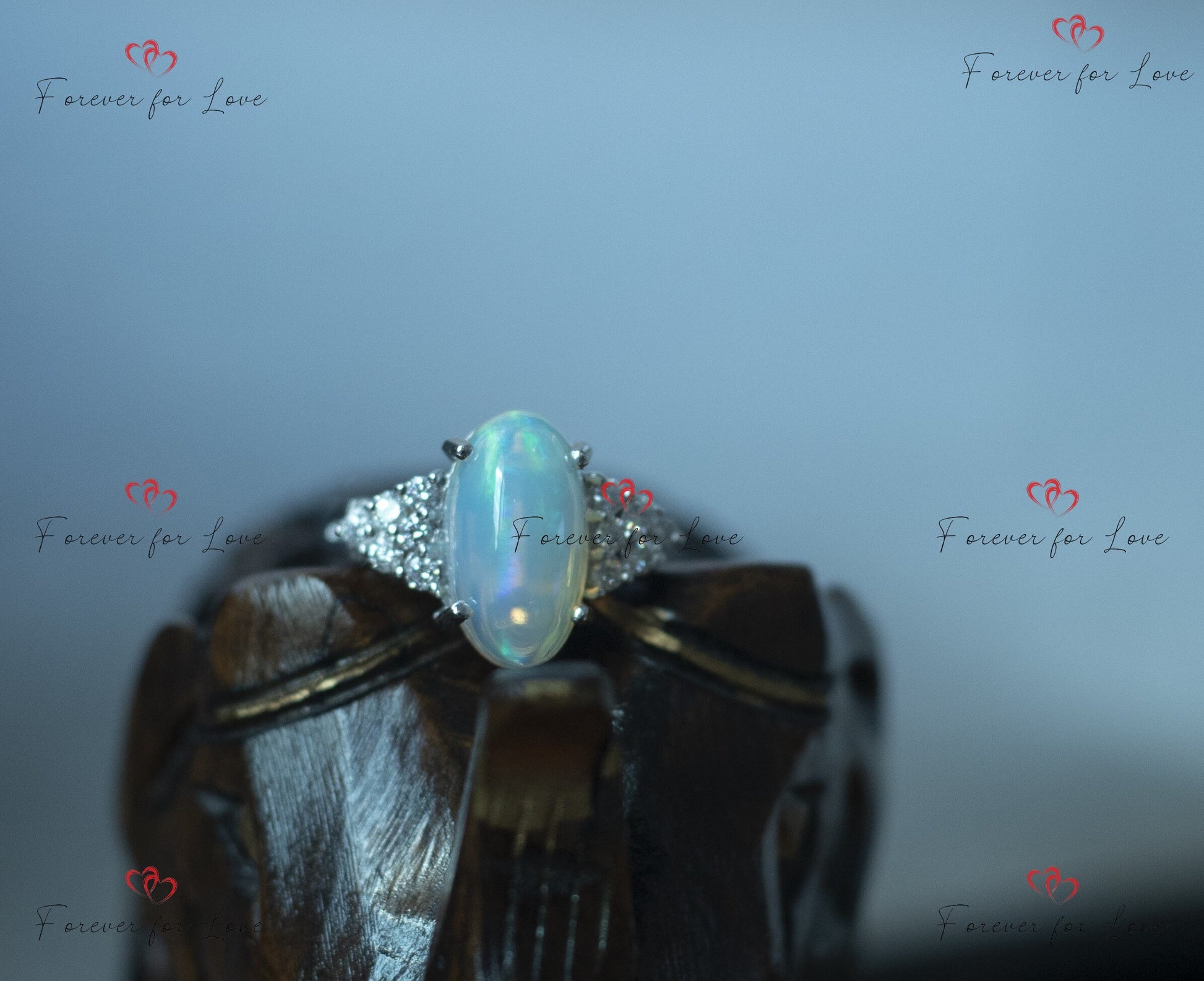 Oval Moissanite, Opal Engagement Ring