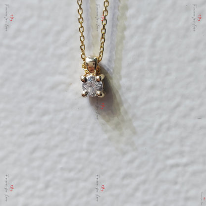 Round diamond Necklace, 14k Yellow Gold, Dainty Minimalist Round Pendant, Real Diamond Womens Necklace, Special Gift For Her.
