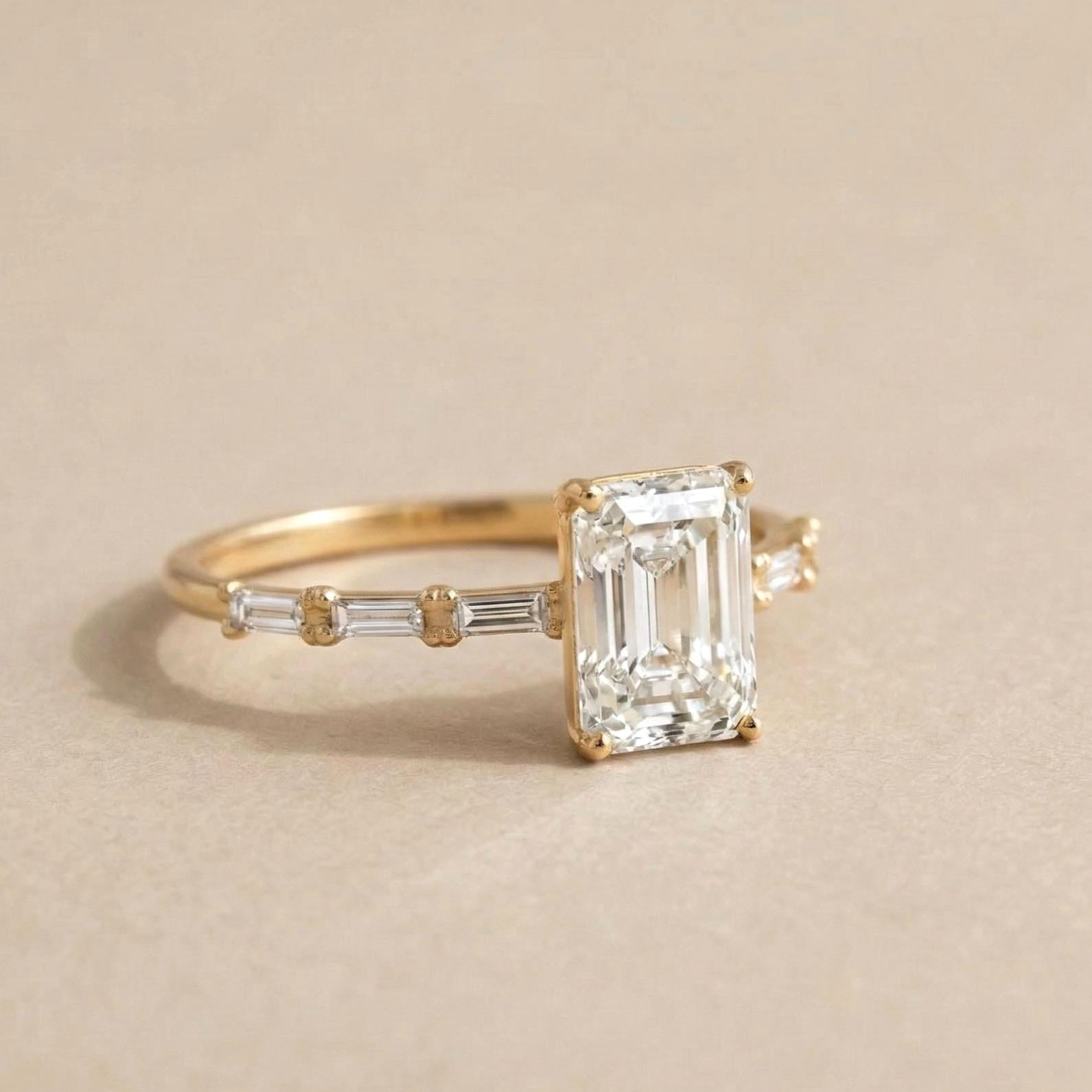 IGI Certified Emerald Lab Diamond Engagement Ring