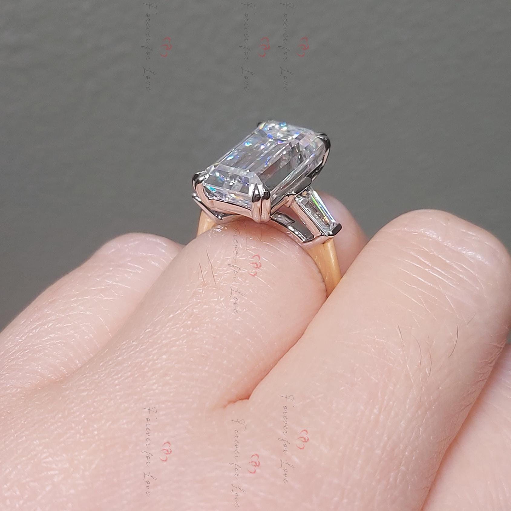 Emerald Moissanite Three Stone Engagement Ring