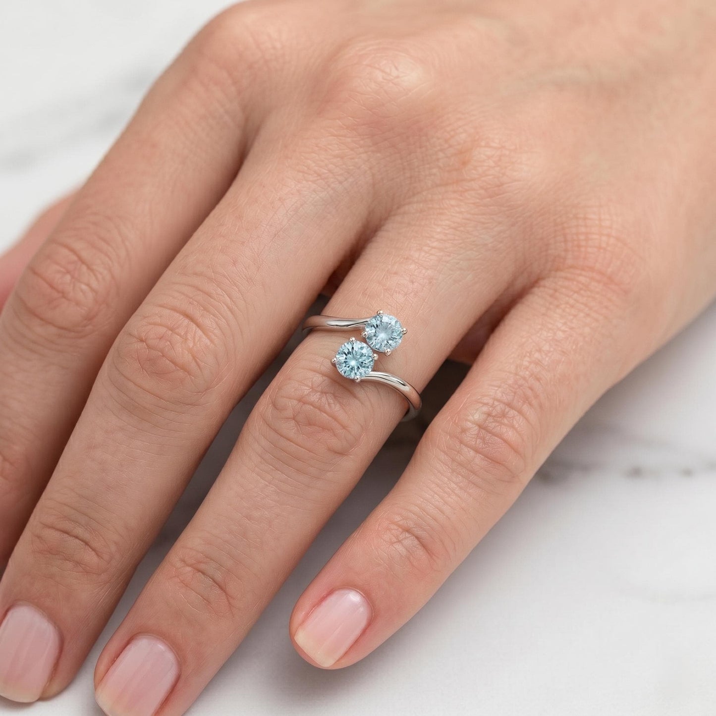 1.2 Ct Round Aquamarine Engagement Ring Round cut 1Ct Natural Aquamarine engagement ring in 935 Argentium Silver — custom handcrafted by Forever For Love