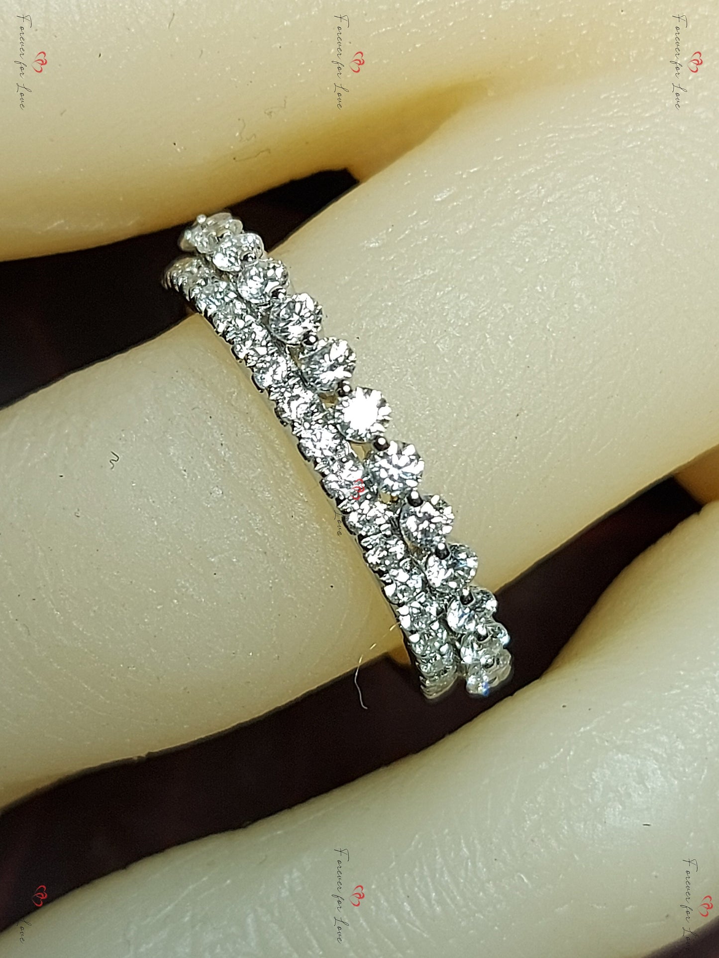 Vintage Moissanite Round cut Wedding Band half eternity promise ring Rose Gold engagement band Women anniversary band ring Round cut Moissanite Brilliant Cut engagement ring in 935 Argentium Silver — custom handcrafted by Forever For Love