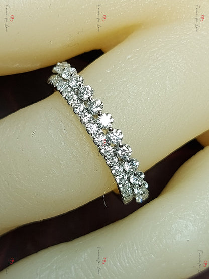 Vintage Moissanite Round cut Wedding Band half eternity promise ring Rose Gold engagement band Women anniversary band ring
