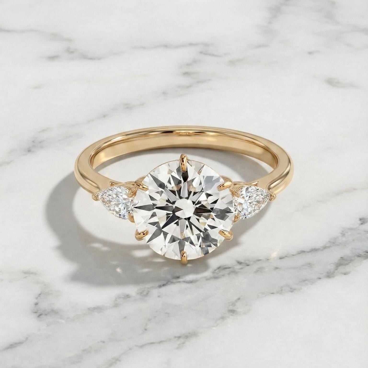 4.5 Ct Pear Lab Diamond Three Stone Ring