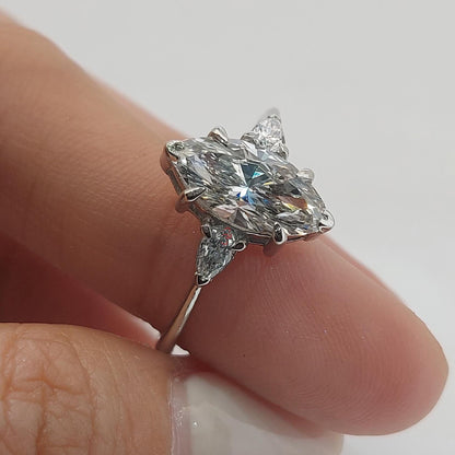 3 Ct IGI Certified Marquise Lab Diamond Engagement Ring