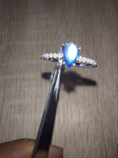 Pear Moissanite, Moonstone Engagement Ring