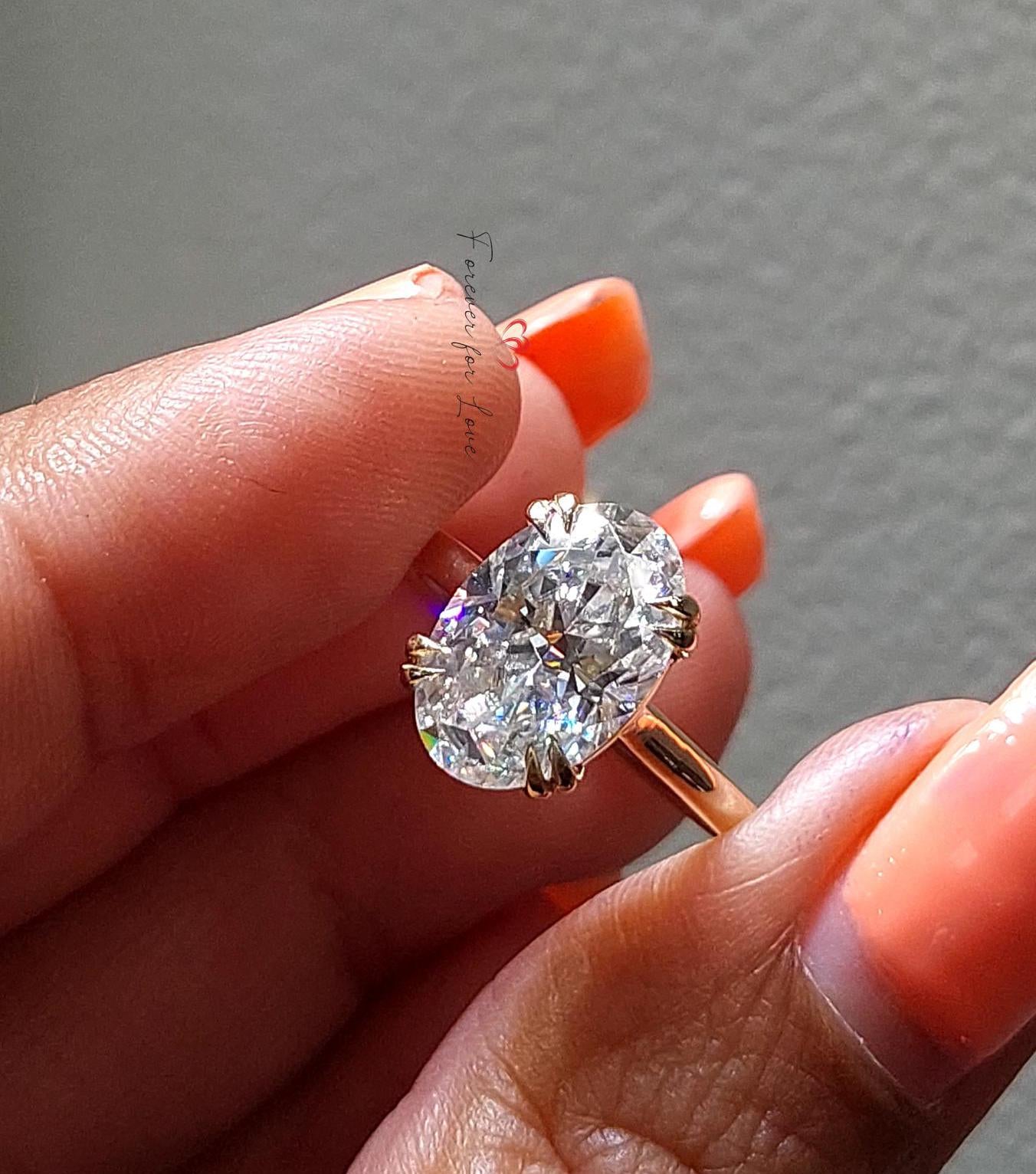 4 Ct Oval Diamond, Moissanite Halo Engagement Ring Oval cut 1Ct Moissanite Brilliant Cut engagement ring in 935 Argentium Silver — custom handcrafted by Forever For Love