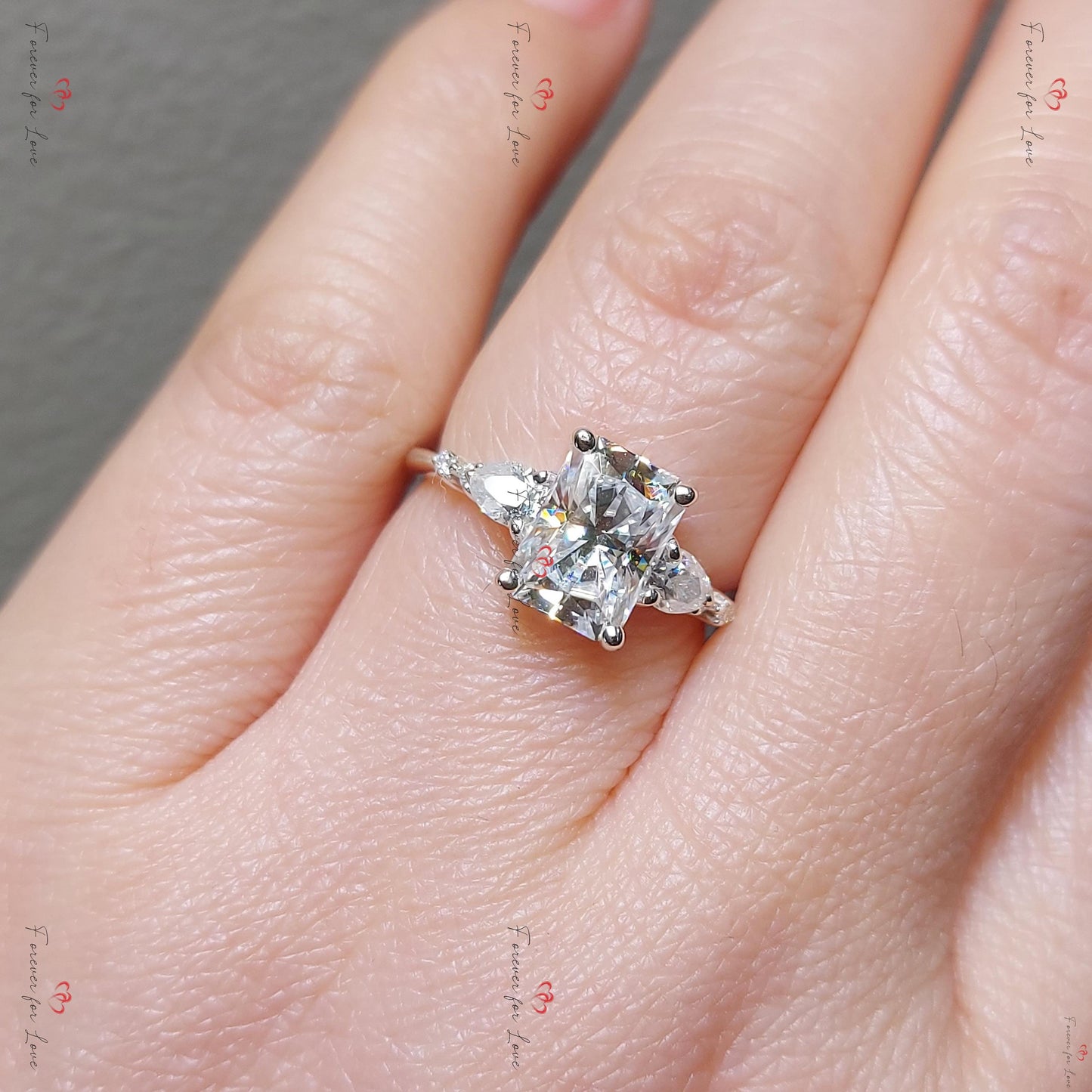 Radiant Diamond, Moissanite Eternity Band Radiant cut 1Ct Moissanite Brilliant Cut engagement ring in 935 Argentium Silver — custom handcrafted by Forever For Love