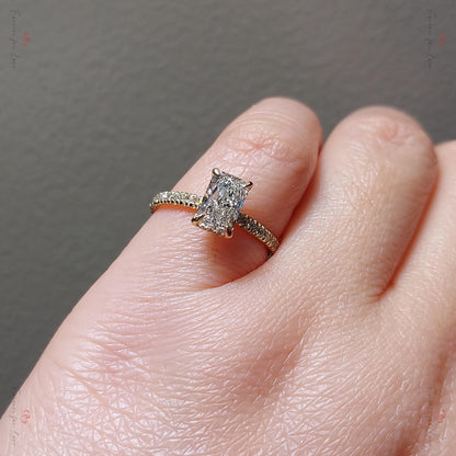 IGI Certified Radiant Lab Diamond, Emerald Hidden Halo Engagement Ring