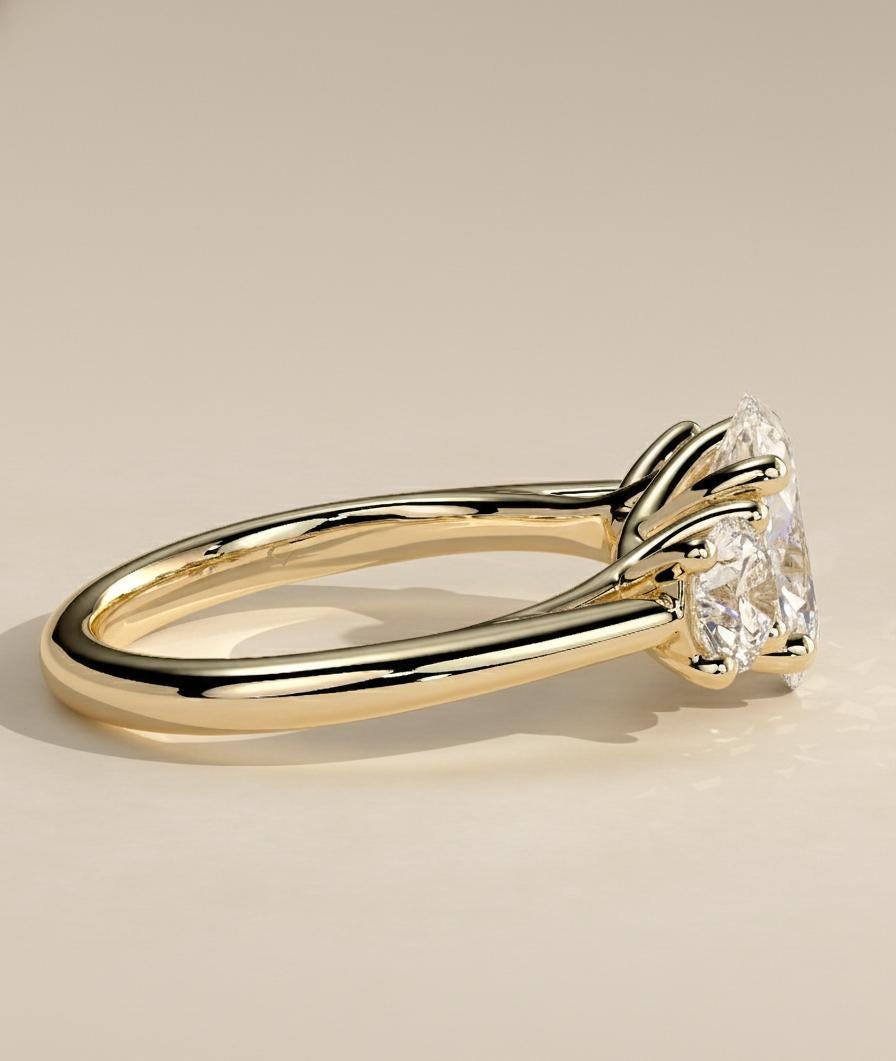 3 Ct IGI Certified Oval Lab Diamond Three Stone Engagement Ring