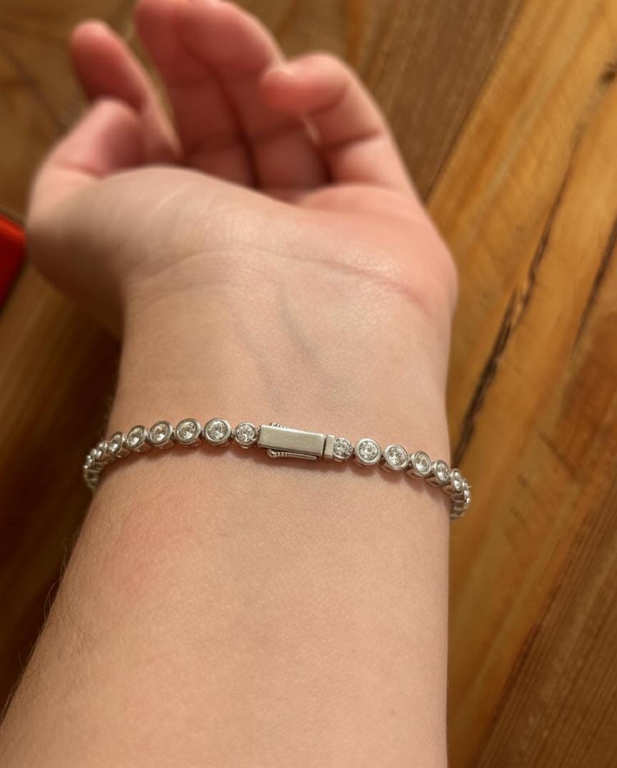 Lab grown Diamond Tennis Bracelet, Classic Diamond Bracelet, Bezel Set Diamond Tennis Bracelet, Solid Gold Lab Diamond Bracelet Moissanite engagement ring in Gold or Platinum — custom handcrafted by Forever For Love