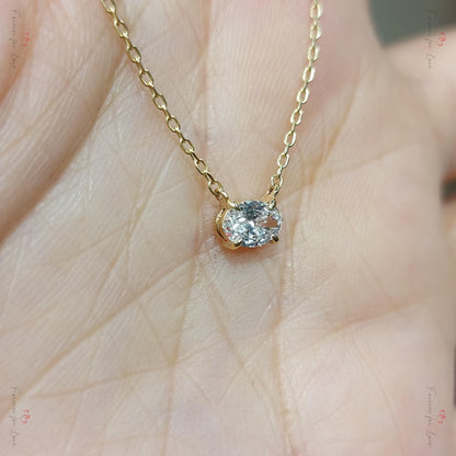 0.5ct Oval diamond Necklace, 14k Yellow Gold, Dainty Minimalist Oval Pendant, Real Diamond Womens Necklace, Special Gift For Her.
