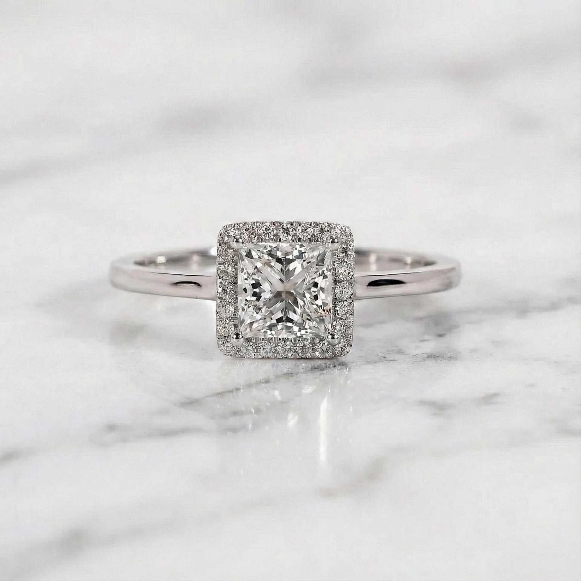 Princess Lab Diamond Halo Engagement Ring