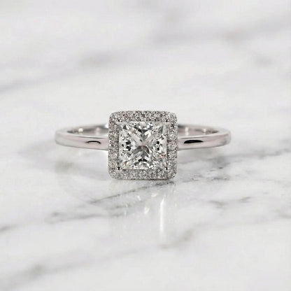 Princess Lab Diamond Halo Engagement Ring