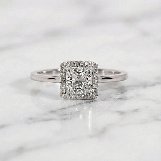 Princess Lab Diamond Halo Engagement Ring