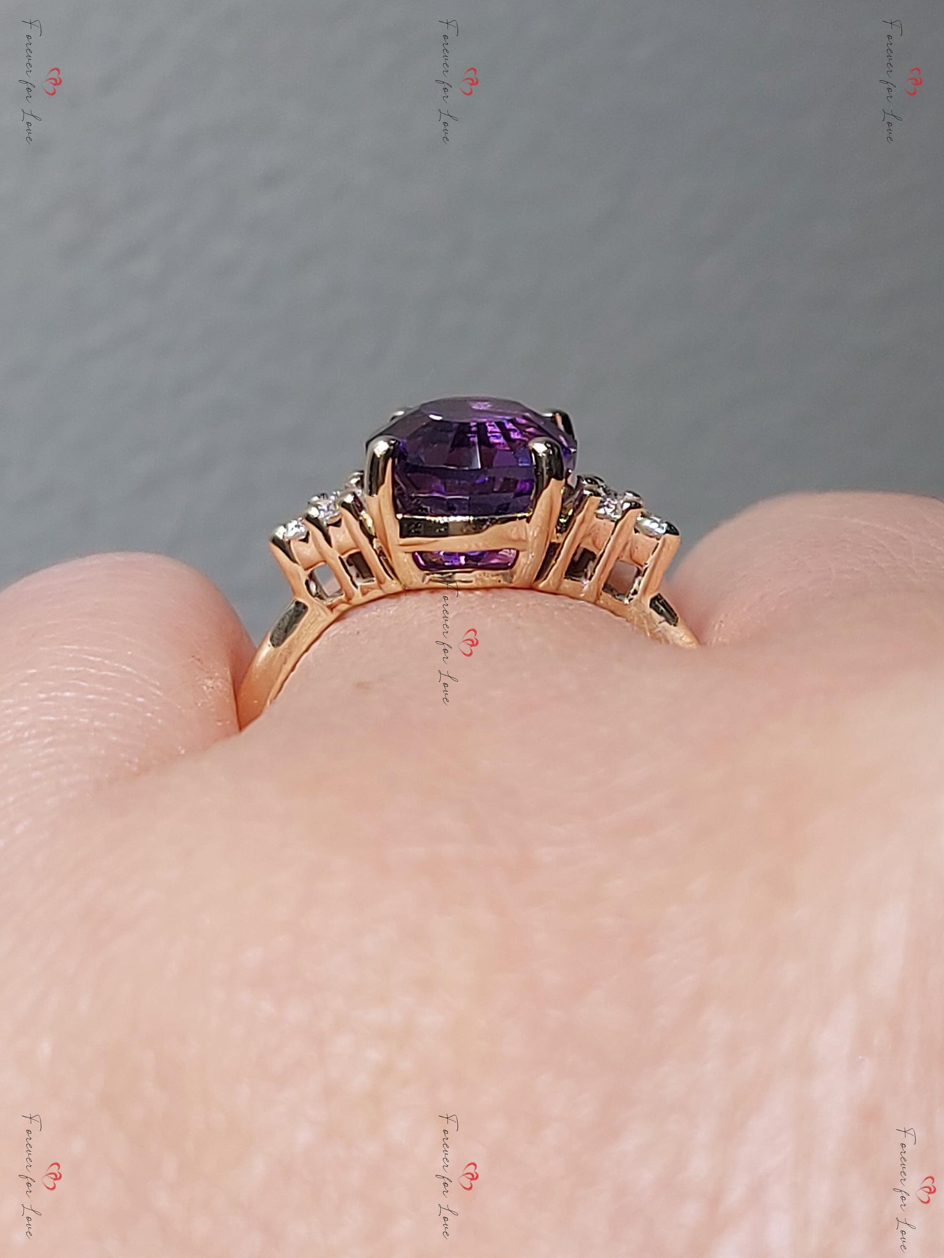 Oval Diamond, Amethyst Solitaire Engagement Ring