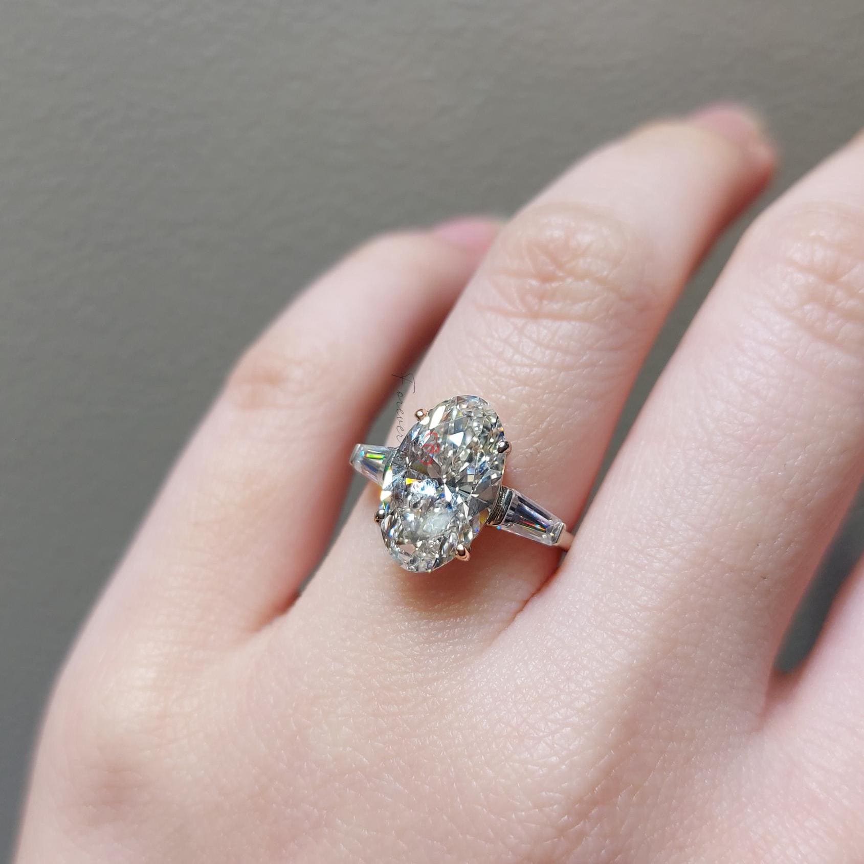 5 Ct Oval Lab Diamond Three Stone Engagement Ring