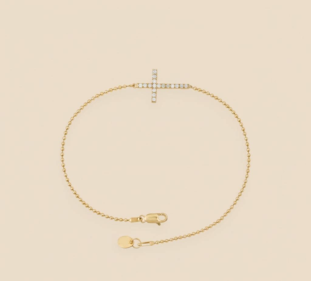 14 Karat Gold Diamantarmband, Kreuzarmband, massive Kugelkette, christlicher Schmuck, massives Gold, zartes Armband, Geschenk für Sie Moissanite engagement ring in Gold or Platinum — custom handcrafted by Forever For Love