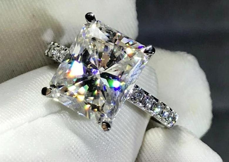 4 Ct Radiant Natural Diamond, Moissanite Hidden Halo Engagement Ring