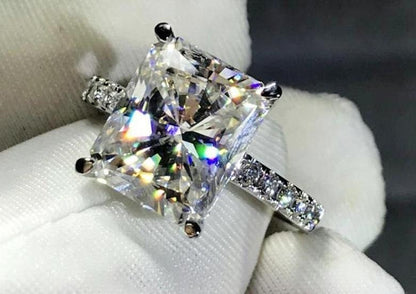 4 Ct Radiant Natural Diamond, Moissanite Hidden Halo Engagement Ring