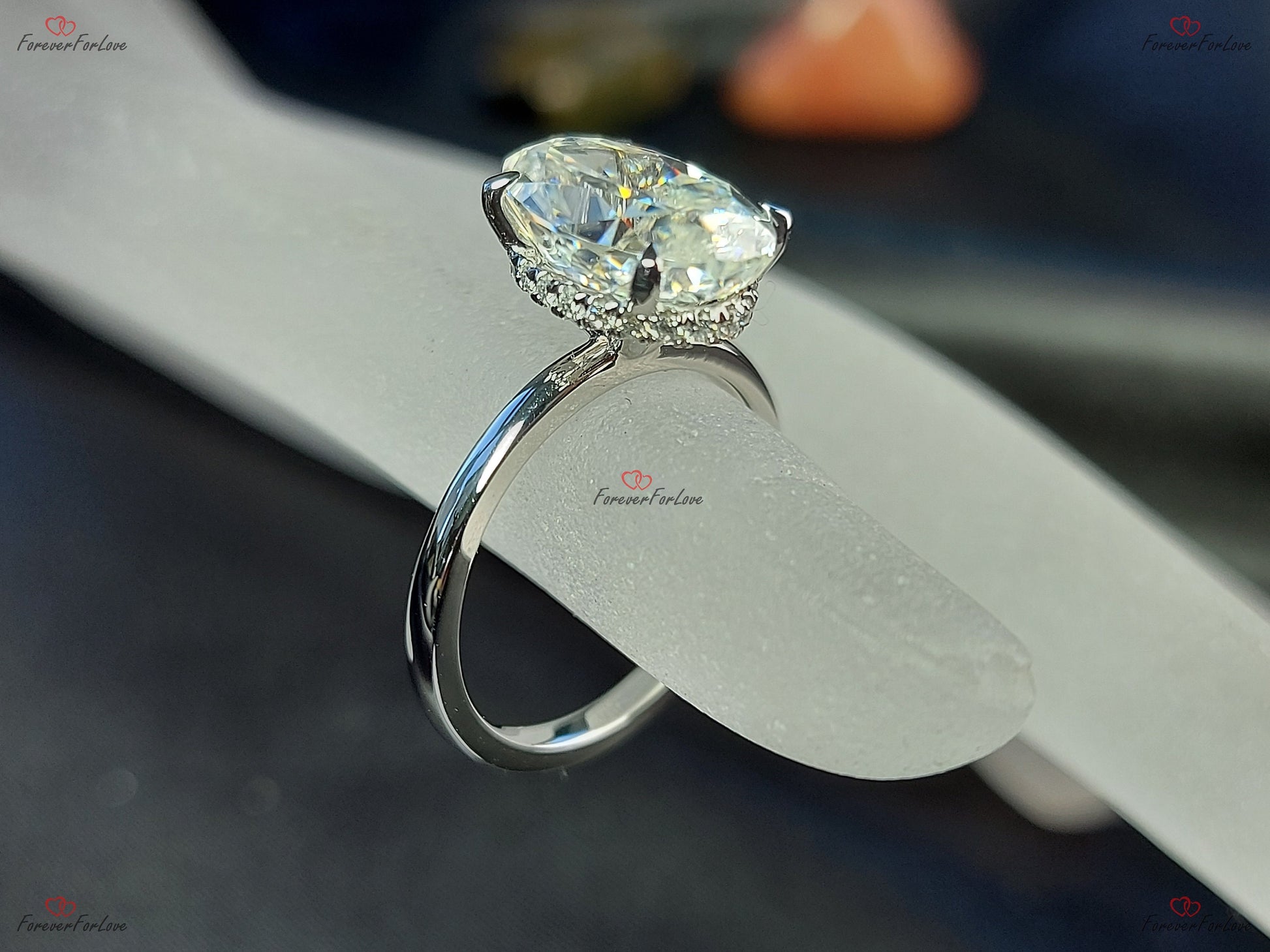 3.5 Ct Oval Moissanite Hidden Halo Engagement Ring