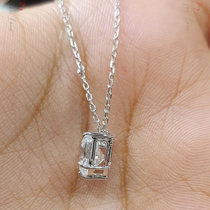 1 Carat cat diamond Necklace, 14k white Gold, Dainty Minimalist cat Pendant, Diamond Womens Necklace, Special Gift For Her.