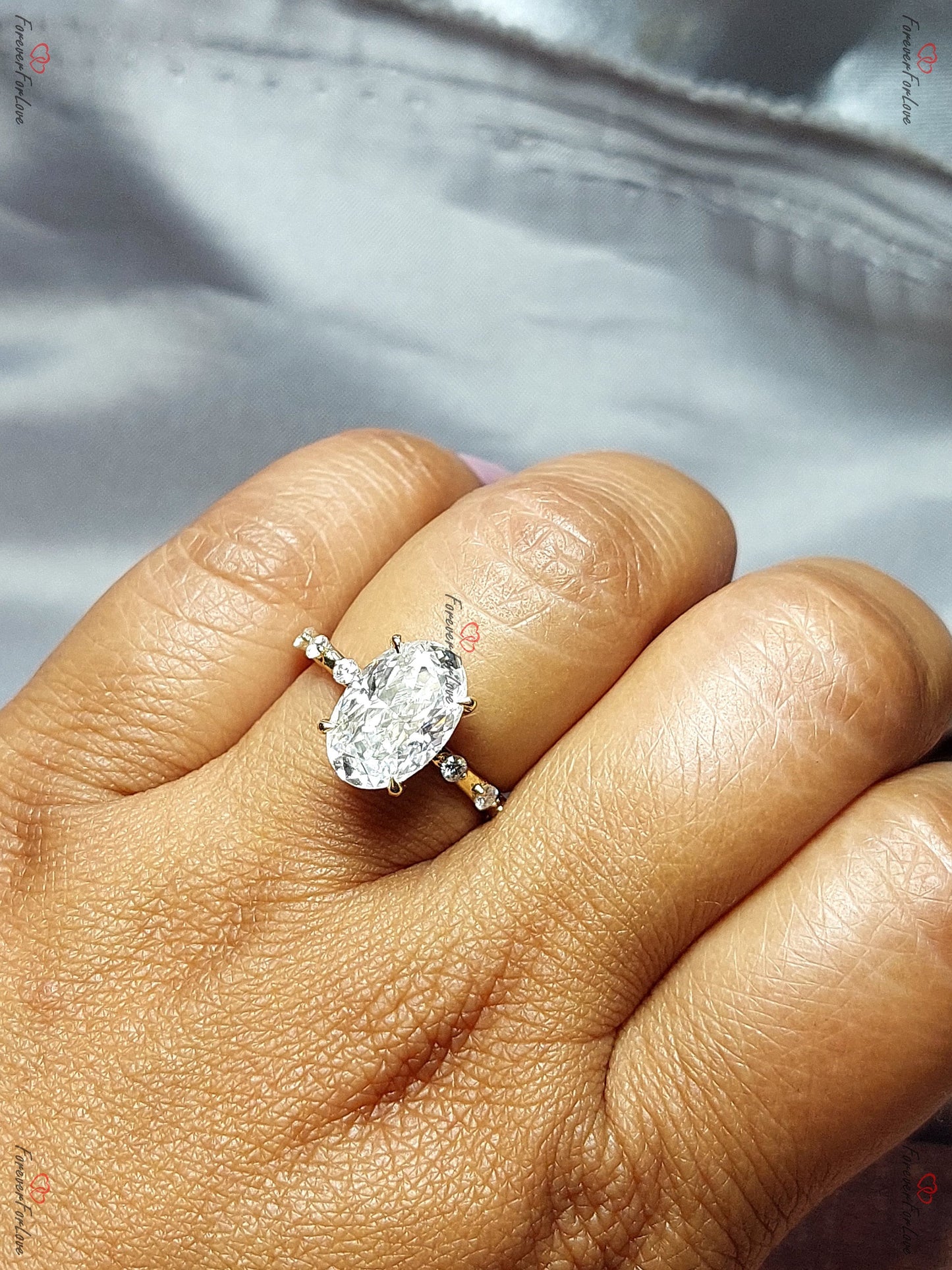 4 Ct Oval Moissanite Hidden Halo Engagement Ring Oval cut 1Ct Moissanite Brilliant Cut engagement ring in 935 Argentium Silver — custom handcrafted by Forever For Love