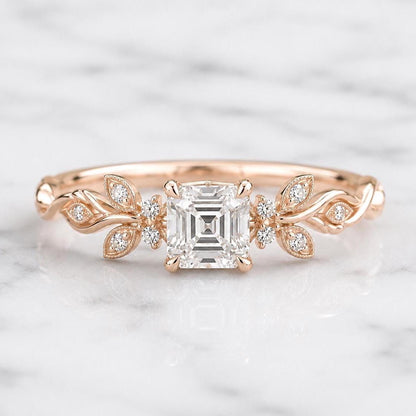 Nature Inspired Asscher Cut Ring E VVS2 IGI Certified Lab Grown Diamond Engagement Ring Engagement Ring Step Cut Diamond Ring Prong Setting