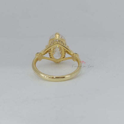 4 Ct Oval Diamond, Moissanite Hidden Halo Engagement Ring