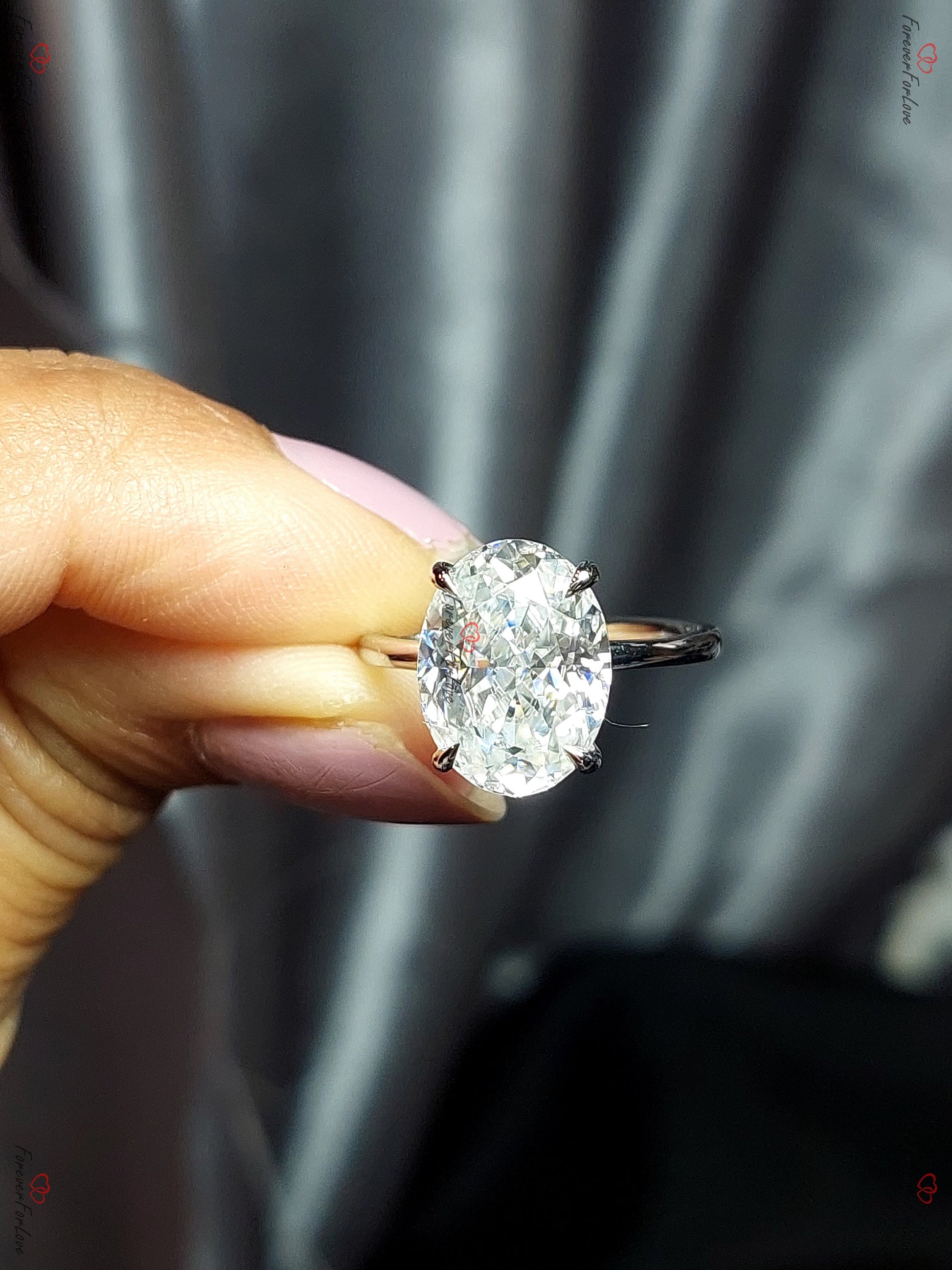 4.5 Ct Oval Diamond, Moissanite Hidden Halo Engagement Ring