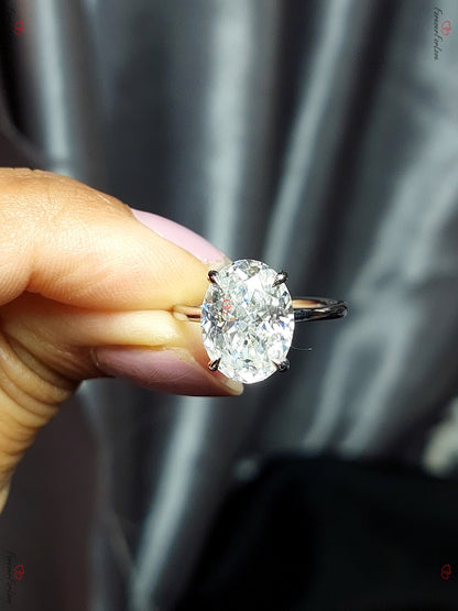 4.5 Ct Oval Diamond, Moissanite Hidden Halo Engagement Ring