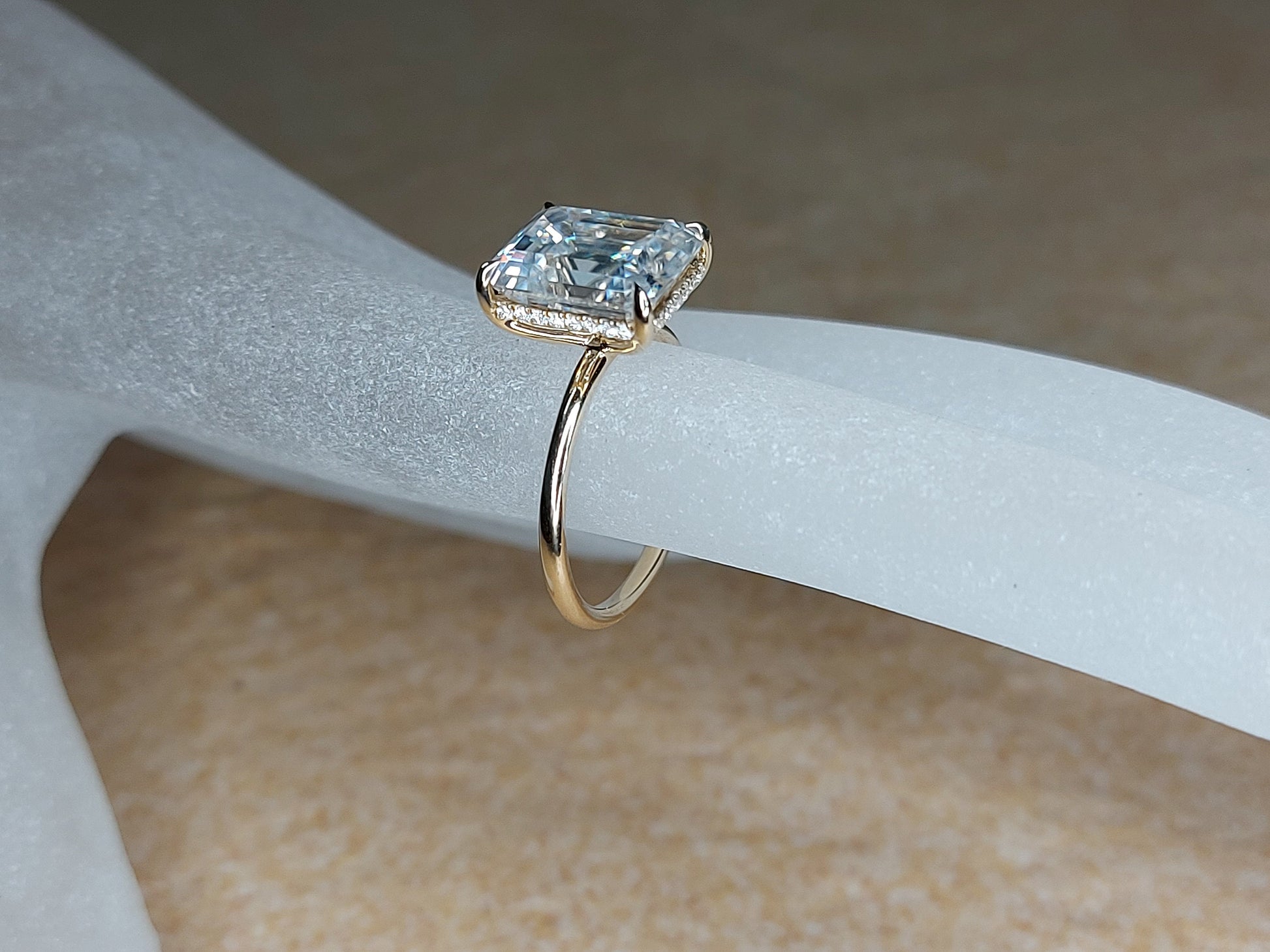 Emerald Diamond, Moissanite, Emerald Solitaire Engagement Ring