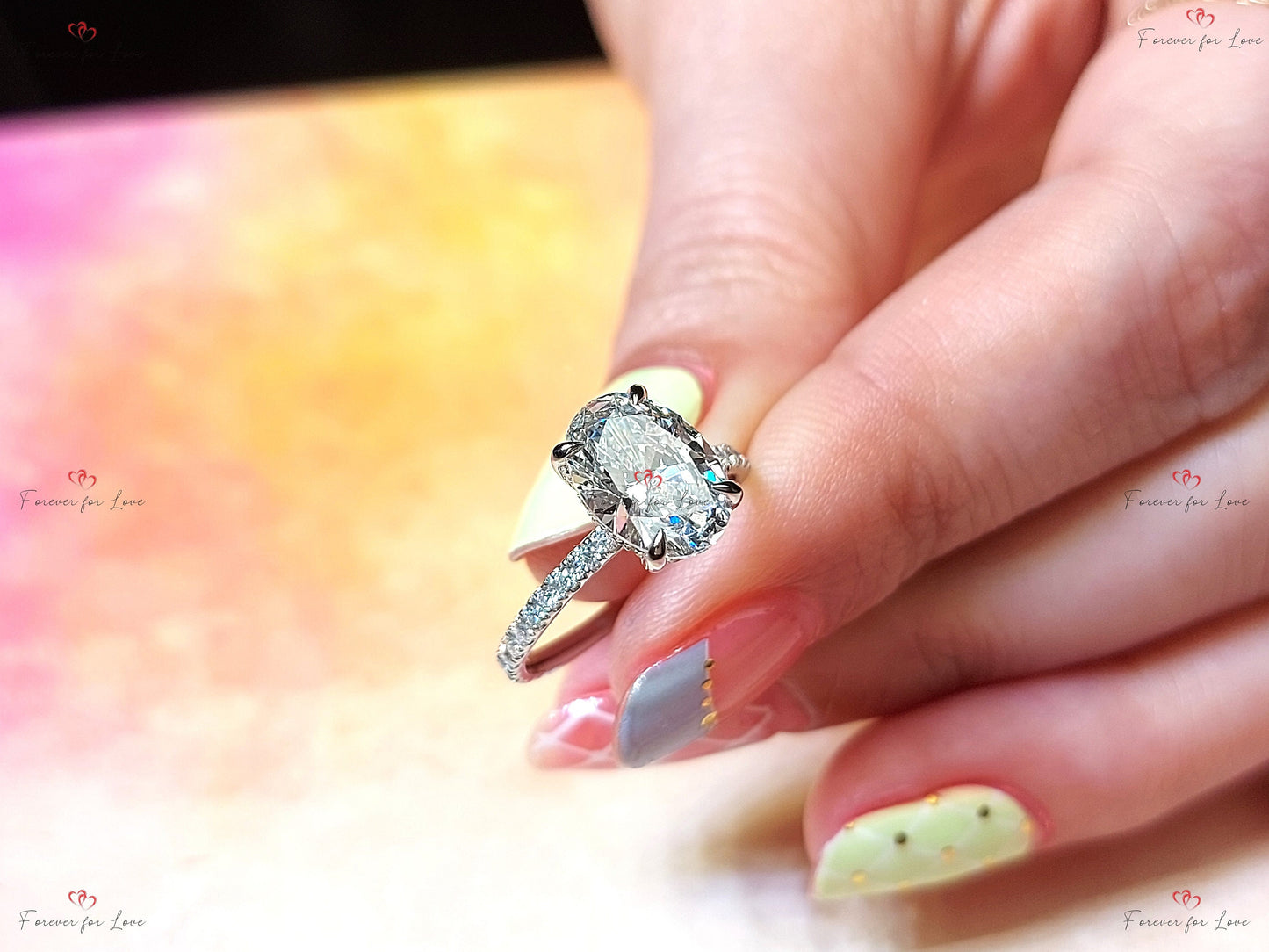 2 Ct Oval Lab Diamond Engagement Ring with Accents Oval cut 1Ct Moissanite Brilliant Cut engagement ring in 935 Argentium Silver — custom handcrafted by Forever For Love